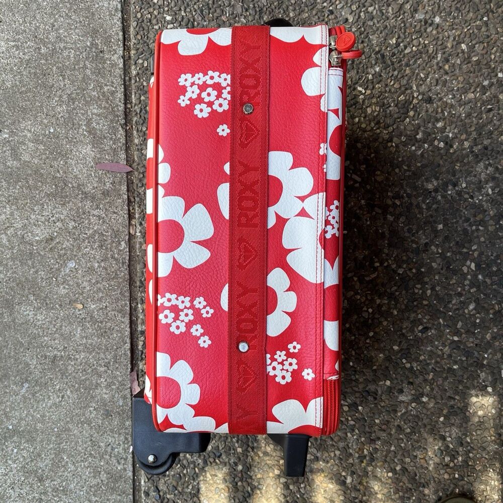 Vintage Roxy Y2K Red White Daisy Floral Rolling Carry On Suitcase Luggage - Picture 8 of 12